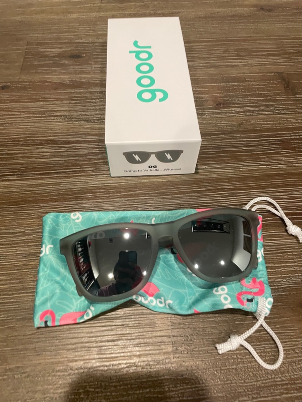 Goodr OG Sunglasses Matte Gray with Mirrored Lenses Going to Valhalla … Witness